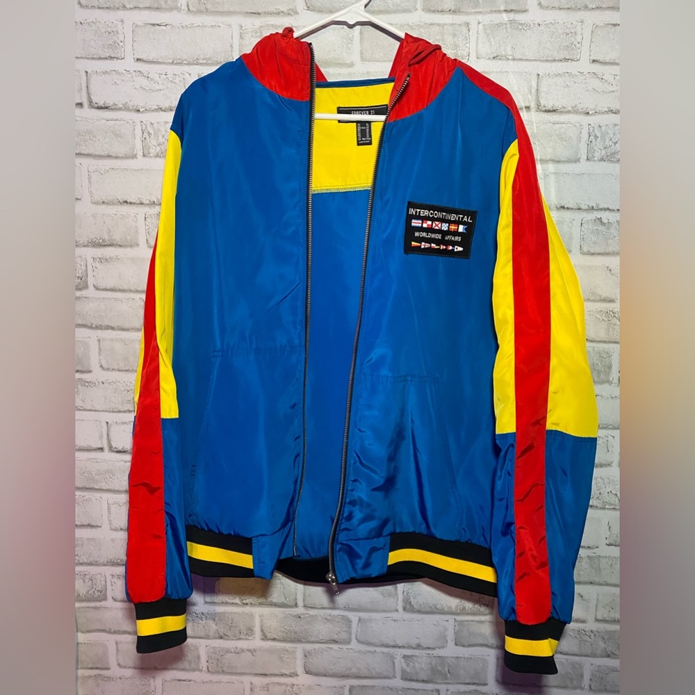 FOREVER 21 Men’s XL Color Block Int'l Worldwide Affairs Windbreaker Jacket